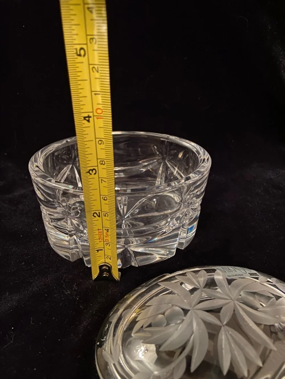 Vintage MIKASA Cut Crystal Floral Lidded Jewelry Trinket Box Oval Heavy